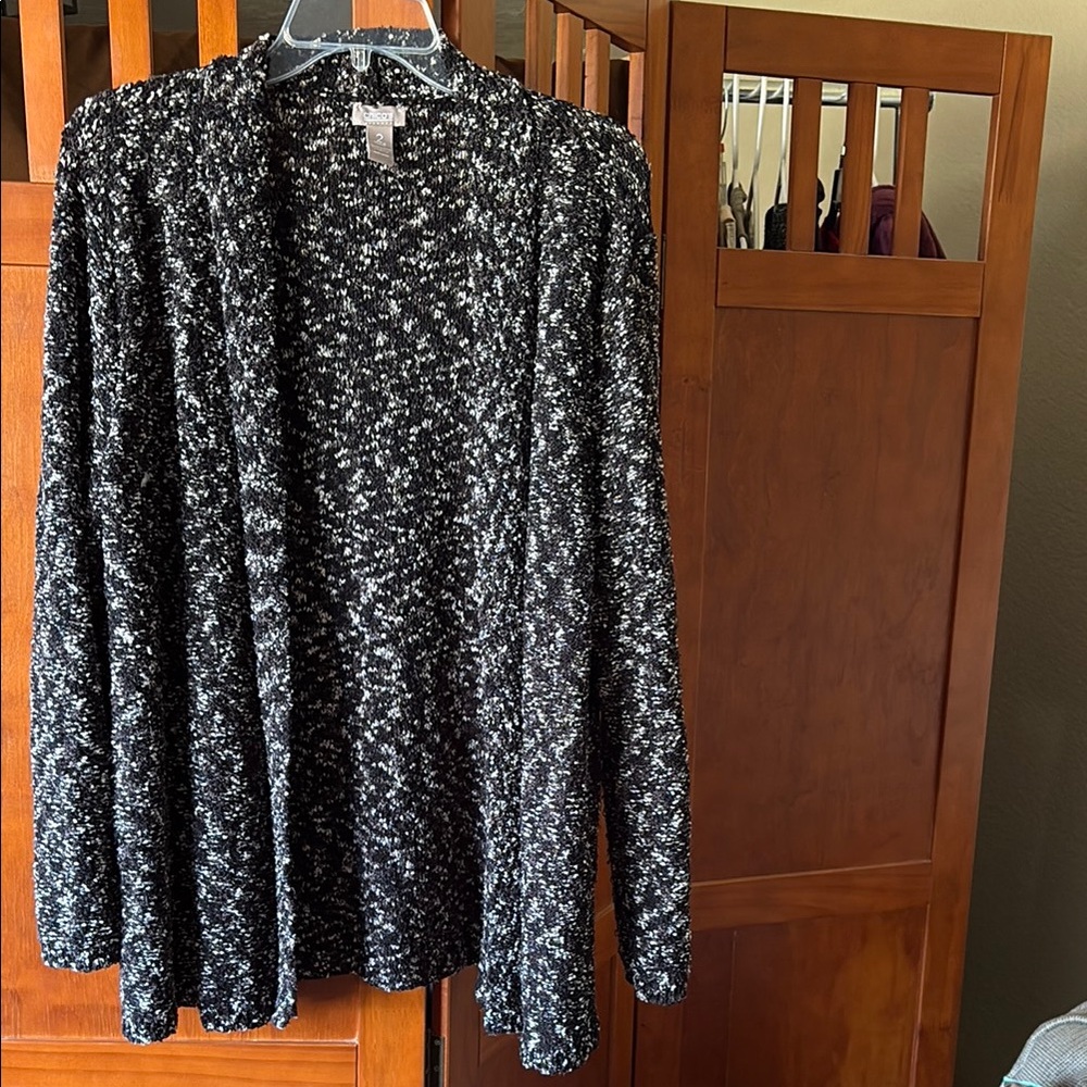Chico's Black and White Marled Cardigan Sweater
